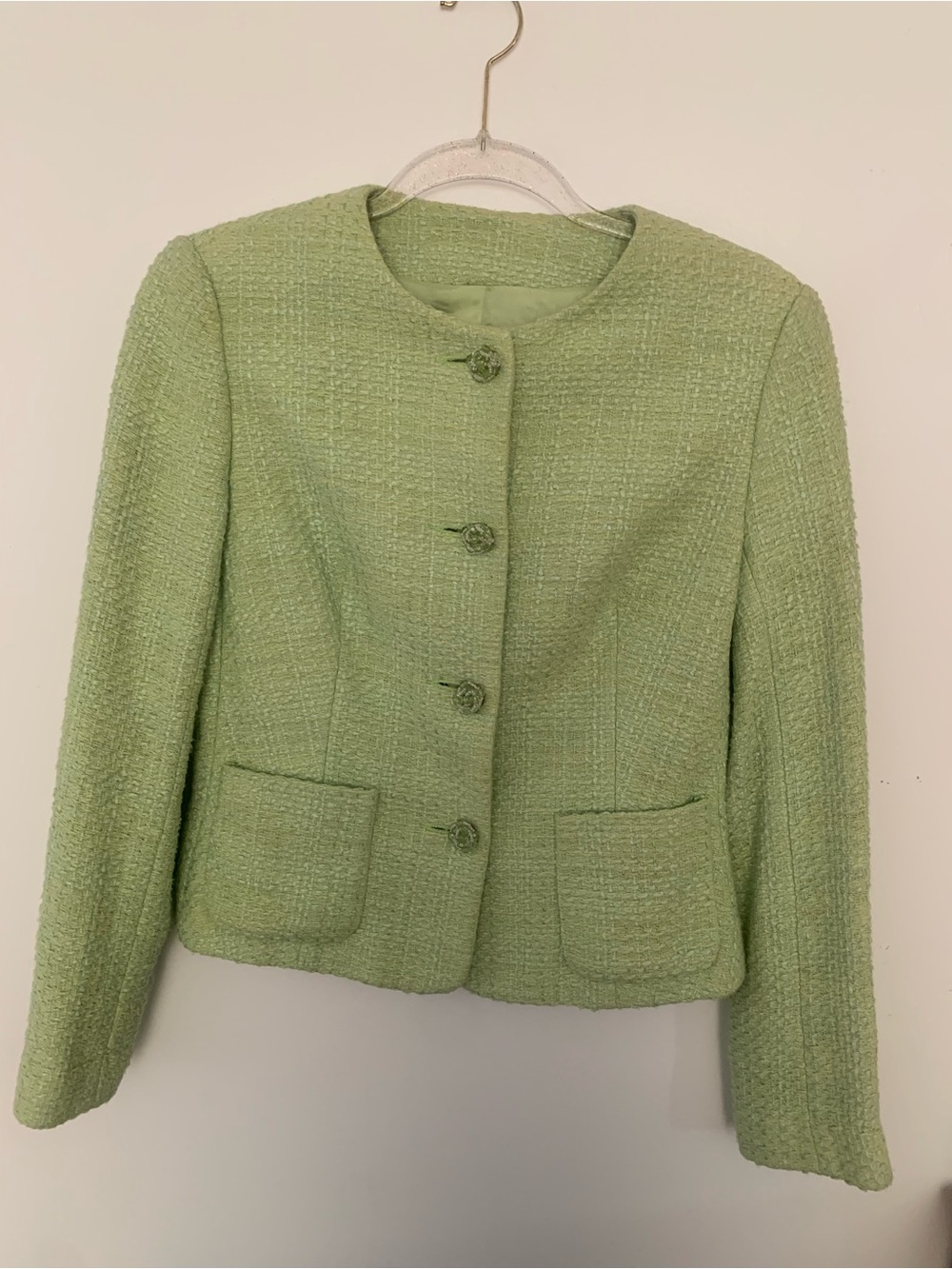 Votre Nom Sage Green Tweed Cropped Blazer